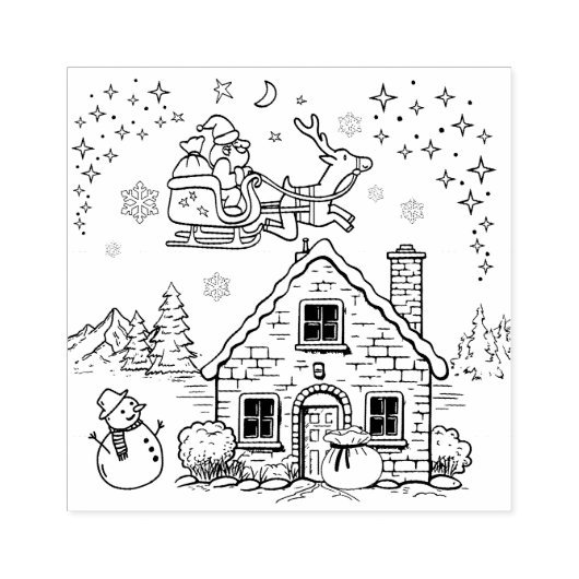 Sinterklaas, sneeuwman ,en rendier rubberstempel (Afrduk)