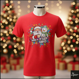 Sinterklaas Sneeuwman Koffie Kerstmis Verfspatten T-shirt