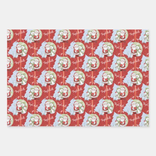 Sinterklaas, Sneeuwman, Santa Cat inpakpapier Vel (Voorkant 2)