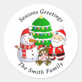 Sinterklaas, Sneeuwman, Teddybeer Kerstmis Ronde Sticker (Voorkant)