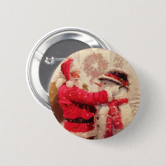 Sinterklaas Sneeuwman Winterkerst Ronde Button 5,7 Cm (Voorkant /achterkant)