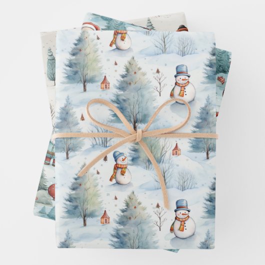 Sinterklaas, sneeuwpoppen en kerstbomen inpakpapier vel (In situ)