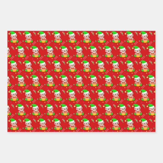 Sinterklaas, Snoep Munt, Kerstmis op rood Inpakpapier Vel (Voorkant 3)