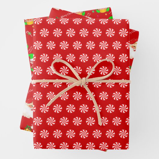 Sinterklaas, Snoep Munt, Kerstmis op rood Inpakpapier Vel (In situ)