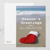 Sinterklaas sok liggend op prachtig strand feestdagenkaart (Voorkant / Achterkant)