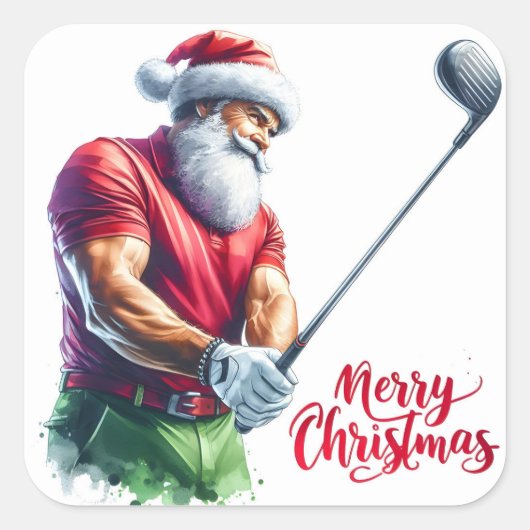 Sinterklaas speelt golf tijdens de feestdagen vierkante sticker (Voorkant)