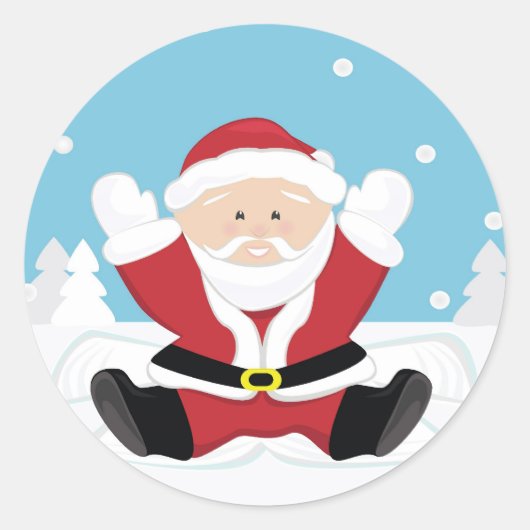 Sinterklaas speelt op sneeuw. ronde sticker (Voorkant)