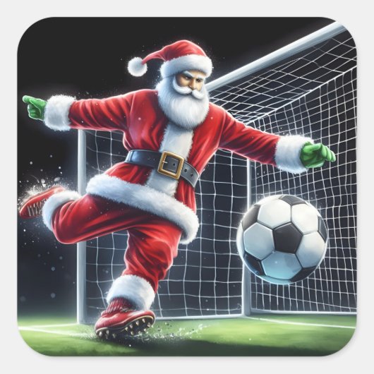 Sinterklaas speelt voetbal in een winterwonderland vierkante sticker (Voorkant)
