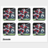 Sinterklaas speelt voetbal in een winterwonderland vierkante sticker (Vel)
