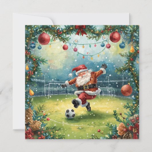 Sinterklaas speelt voetbal op kerstveld kaart (Voorkant)