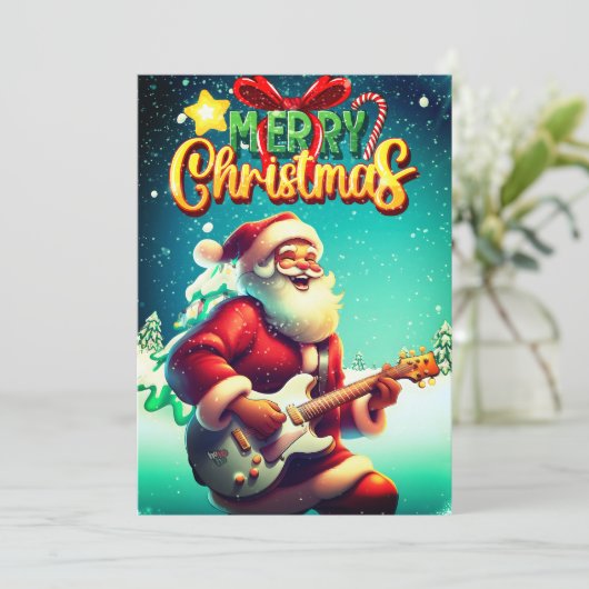 Sinterklaas Spelen Gitaar Vrolijk Kerstfeest Feestdagenkaart (Staand voorkant)