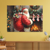 Sinterklaas staat voor een open haard canvas afdruk (Insitu (Woonkamer))