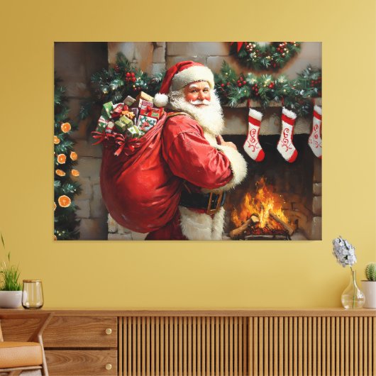 Sinterklaas staat voor een open haard canvas afdruk (Insitu (Woonkamer))
