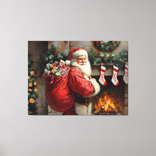 Sinterklaas staat voor een open haard canvas afdruk (Voorkant)