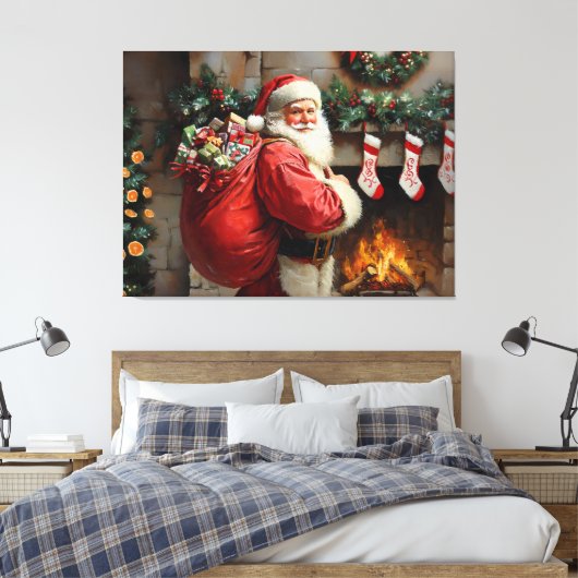 Sinterklaas staat voor een open haard canvas afdruk (Insitu (Slaapkamer))