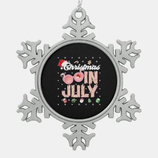 Sinterklaas Surfen Hawaïaanse Kerstmis in juli Tin Sneeuwvlok Ornament