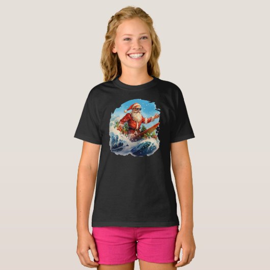 Sinterklaas Surfen Shredding Waves Meisjes T-shirt (Voorkant volledig)