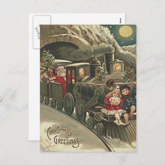 Sinterklaas Trein Holly Garland Kinderen Feestdagenkaart (Voorkant / Achterkant)