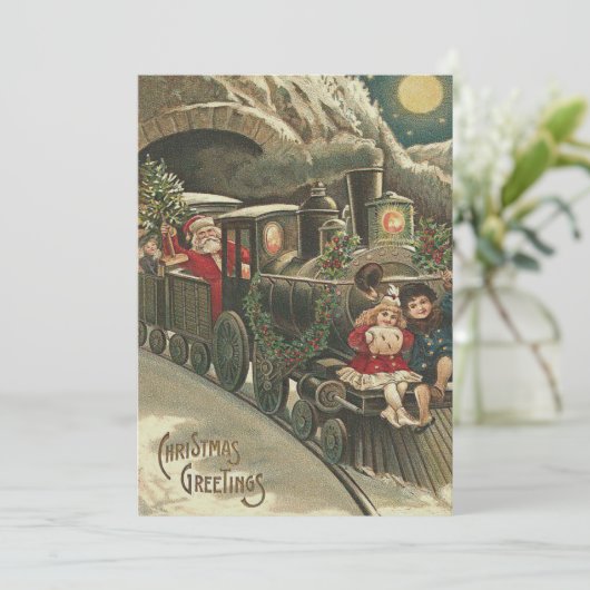 Sinterklaas Trein Holly Garland Kinderen Kaart (Staand voorkant)