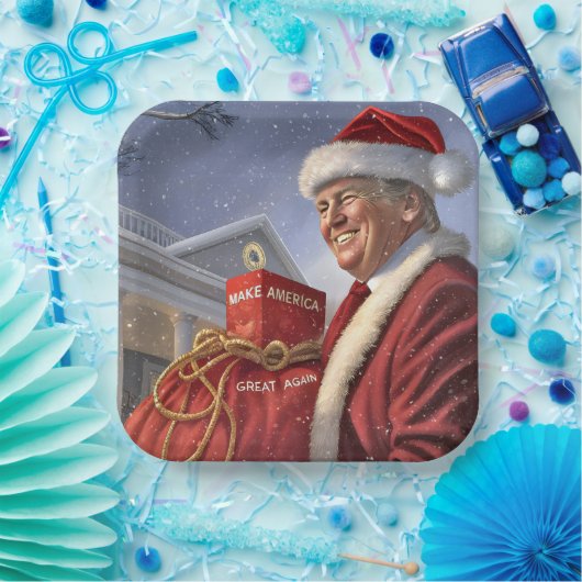 Sinterklaas Trump met MAGA Red Sack Papieren Bordje (Feest)