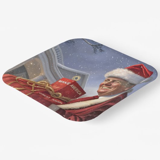 Sinterklaas Trump met MAGA Red Sack Papieren Bordje (Gebogen)