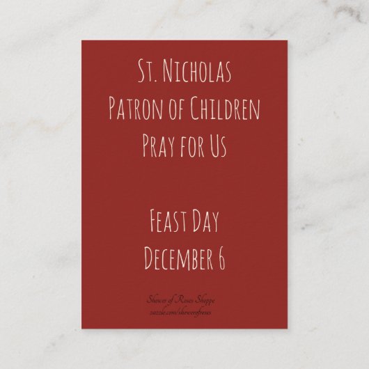 Sinterklaas van Myra Bisschop Heilige Kaarten Visitekaartje (Achterkant)