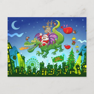 Sinterklaas veranderde zijn rendier voor een draak feestdagenkaart