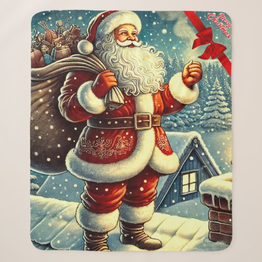 Sinterklaas Vintage Vrolijk Kerstfeest Sherpa Deken (Voorkant)