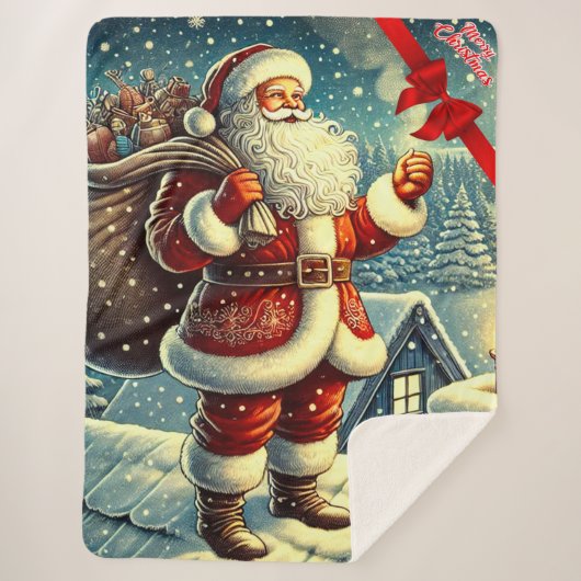 Sinterklaas Vintage Vrolijk Kerstfeest Sherpa Deken (Voorkant)