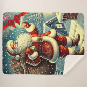 Sinterklaas Vintage Vrolijk Kerstfeest Sherpa Deken (Voorkant (horizontaal))
