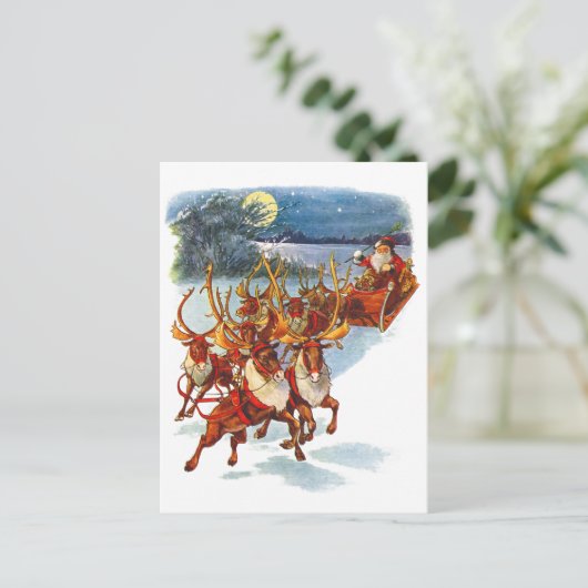 Sinterklaas vliegen met zijn rendier begeleide sle feestdagenkaart (Staand voorkant)