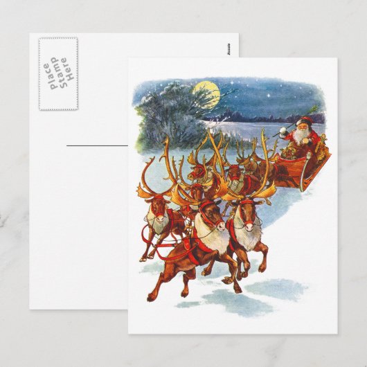 Sinterklaas vliegen met zijn rendier begeleide sle feestdagenkaart (Voorkant / Achterkant)