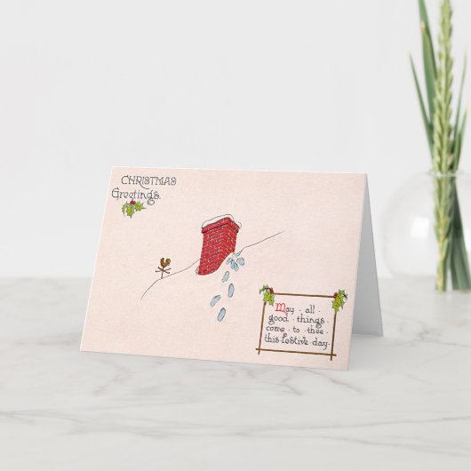 Sinterklaas Voetafdrukken Schoorsteen Sneeuw Weath Feestdagen Kaart (Voorkant)