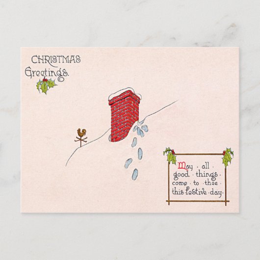 Sinterklaas Voetafdrukken Schoorsteen Sneeuw Weath Feestdagenkaart (Voorkant)