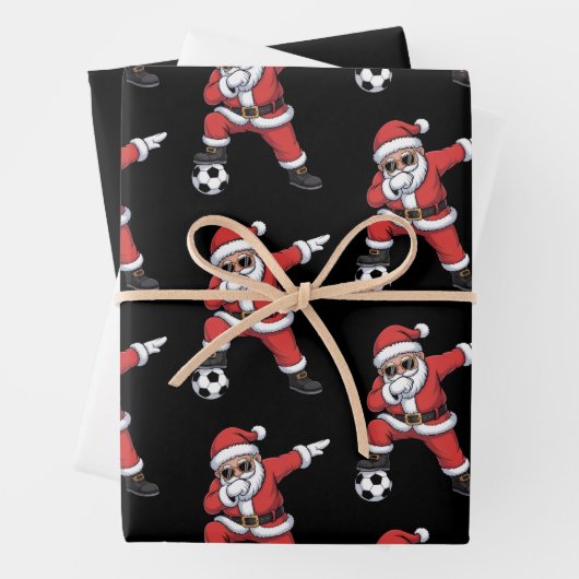 Sinterklaas Voetbal Dabbing Kerstman Gift Kerstmis Inpakpapier Vel (In situ)