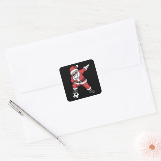 Sinterklaas Voetbal Dabbing Kerstman Gift Kerstmis Vierkante Sticker (Envelop)