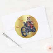 Sinterklaas voor motorfietsen op goudolie ronde sticker (Envelop)