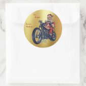 Sinterklaas voor motorfietsen op goudolie ronde sticker (Tas)