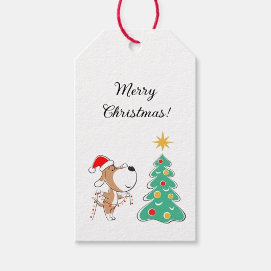 Sinterklaas voor prettige kerstbomen cadeaulabel (Voorkant)