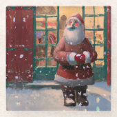 Sinterklaas voor Speelgoed AI Art Glazen Onderzetter (Voorkant)