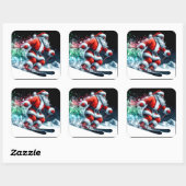 Sinterklaas vrolijk skiën op besneeuwde bergen vierkante sticker (Vel)