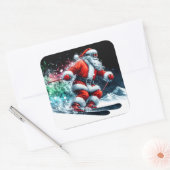 Sinterklaas vrolijk skiën op besneeuwde bergen vierkante sticker (Envelop)