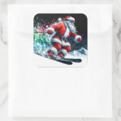 Sinterklaas vrolijk skiën op besneeuwde bergen vierkante sticker (Tas)