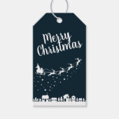 Sinterklaas w / slee & rendieren boven de huizen cadeaulabel (Voorkant)