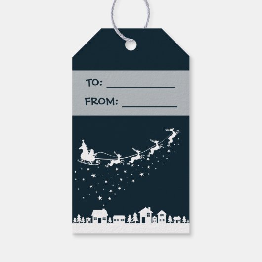 Sinterklaas w / slee & rendieren boven de huizen cadeaulabel (Achterkant)