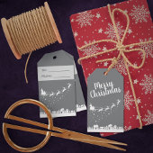 Sinterklaas w / slee & rendieren boven de huizen cadeaulabel