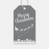 Sinterklaas w / slee & rendieren boven de huizen cadeaulabel (Voorkant)