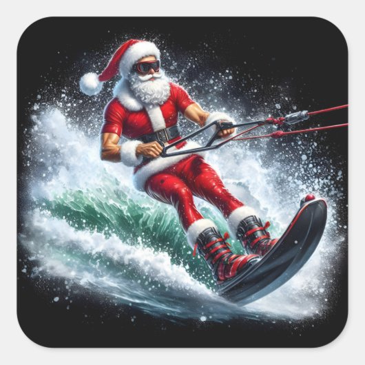 Sinterklaas waterskiën in een feestelijke wintersc vierkante sticker (Voorkant)