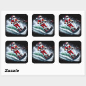 Sinterklaas waterskiën in een feestelijke wintersc vierkante sticker (Vel)