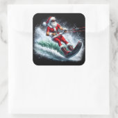 Sinterklaas waterskiën in een feestelijke wintersc vierkante sticker (Tas)
